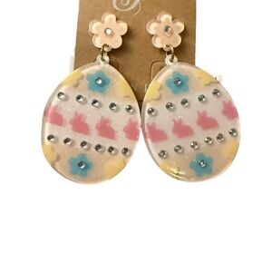 Plunder Pastel Bunny & Flower Dangle Earrings - Pink, Blue, Yellow, Cream